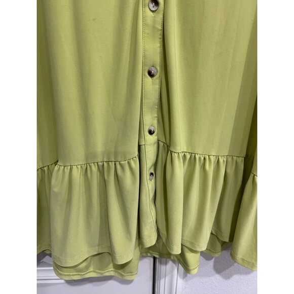 Nina Leonard Ruffle Button Up Tank Top Chartreuse Sz Large Sleeveless Tunic - Picture 4 of 10